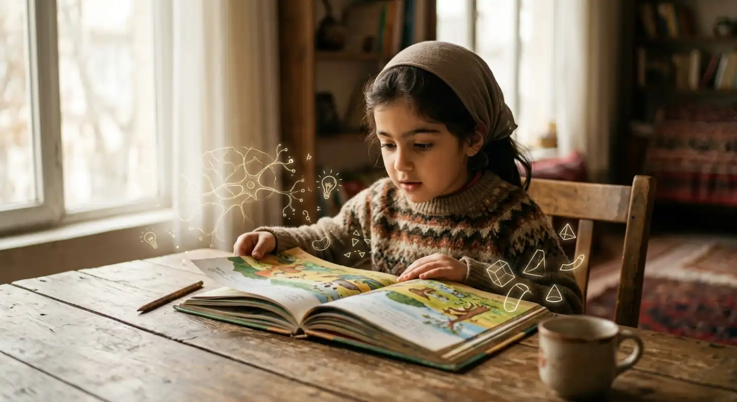 محیط مطالعه مناسب کودک با کتاب‌ها و فضای آرام برای کتاب‌خوانی